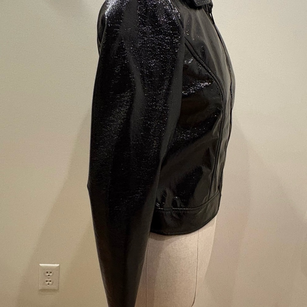 Who What Wear Womens Black Patent Faux Leather Bomber Biker Jacket / Size S - Picture 4 of 15